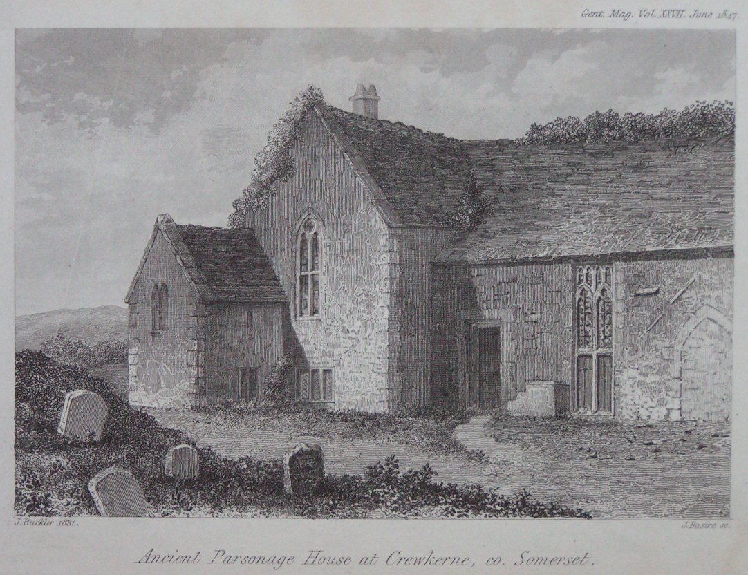 Print - Ancient Parsonage House at Crewkerne, co. Somerset - Basire